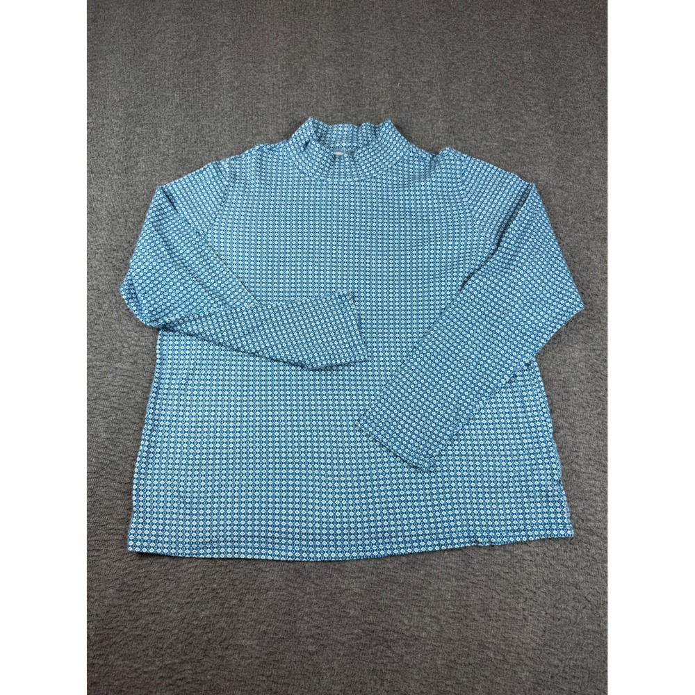 Croft & Barrow Mock Neck Top Women's XL Blue Geometric Print Long Sleeve Cotton